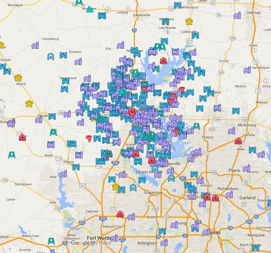 Zoomed in map showing local customer concentration in the North Texas metro area